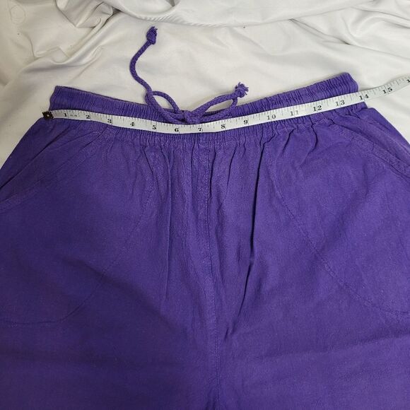 VINTAGE 90s purple baggy pull‎ on drawstring wide leg bermuda shorts M - Picture 9 of 11